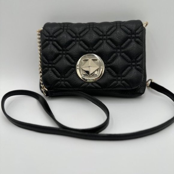 kate spade Black Leather Crossbody, Quilted Flap w/ Turn Lock Closure - Picture 1 of 7